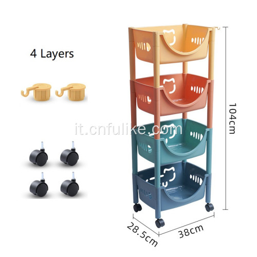 Cestino del carrello dell&#39;organizzatore di rotolamento di plastica della mensola della cucina mobile